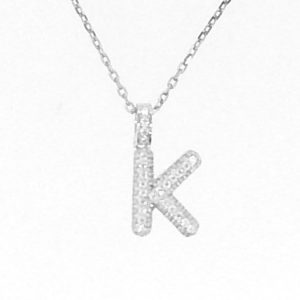 K Initial Cubic Zirconia Pave Pendant with 18" Chain Sterling Silver/14MM