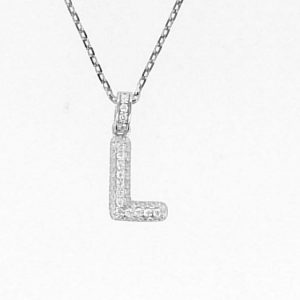 L Initial Cubic Zirconia Pave Pendant with 18" Chain Sterling Silver/14MM
