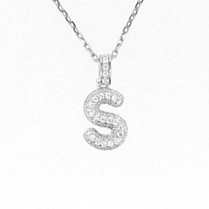 S Initial Cubic Zirconia Pave Pendant with 18" Chain Sterling Silver/14MM