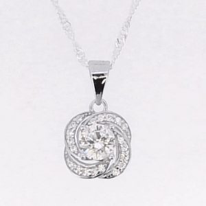 5MM Sim. Birthstone & Cubic Zirconia Swirl Pendant with 18" Chain Sterling Silver