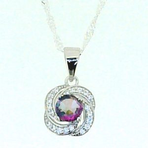 5MM Sim. Birthstone & Cubic Zirconia Swirl Pendant with 18" Chain Sterling Silver