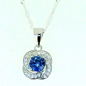 5MM Sim. Birthstone & Cubic Zirconia Swirl Pendant with 18" Chain Sterling Silver