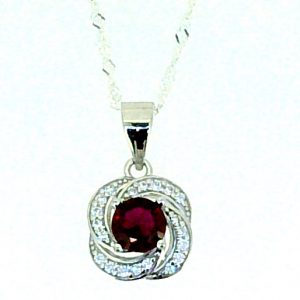 5MM Sim. Birthstone & Cubic Zirconia Swirl Pendant with 18" Chain Sterling Silver