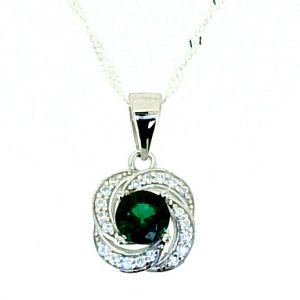 5MM Sim. Birthstone & Cubic Zirconia Swirl Pendant with 18" Chain Sterling Silver
