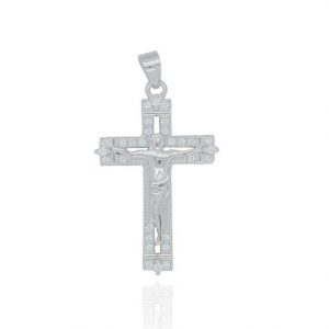 4MM Crucifix with Cubic Zirconia Pendant Sterling Silver/28MM