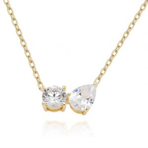 Me & You (Toi et Moi) Cubic Zirconia Adjustable 16-18" Necklace Gold Plated Sterling Silver