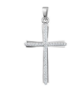 Cubic Zirconia Fancy Cross Pendant Sterling Silver/25MM