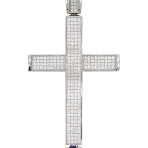 Cross with Cubic Zirconia Micro Pave Pendant Sterling Silverr/65MM