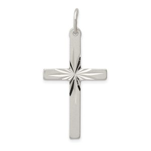 D.Cut Star Burst Flat Cross Pendant Sterling Silver/21MM