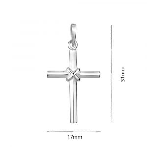 Plain Tube Cross w/ Criss Cross Center Pendant Sterling Silver/22MM