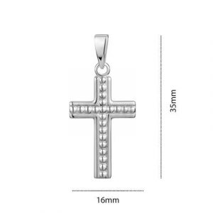Flat Cross w/ Beaded Detail Pendant Sterling Silver/25MM