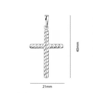 Ribbed Pattern Cross Pendant Sterling Silver