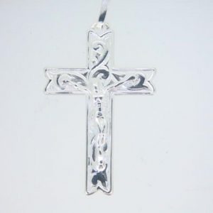Engraved Crucifix Pendant Sterling Silver/36MM