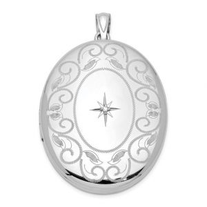 Oval Locket Vine Design with Diamond Sterling Silver/34MM