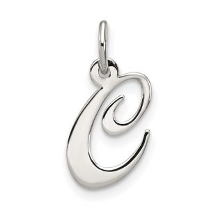 C Initial Script Pendant Sterling Silver/15MM