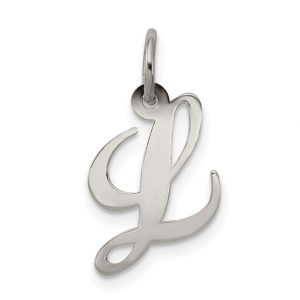 L Initial Script Sterling Silver Pendant/15MM