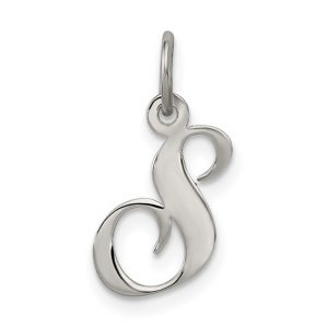 S Initial Script Sterling Silver Pendant/15MM