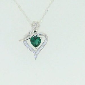 5MM Heart Shaped Sim. Birthstone w/Cubic Zirconia Heart & Rose Pendant with 18" Chain Sterling Silver/15MM