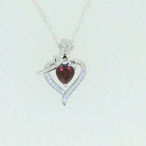 5MM Heart Shaped Sim. Birthstone w/Cubic Zirconia Heart & Rose Pendant with 18" Chain Sterling Silver/15MM