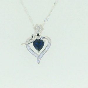 5MM Heart Shaped Sim. Birthstone w/Cubic Zirconia Heart & Rose Pendant with 18" Chain Sterling Silver/15MM