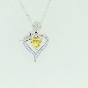 5MM Heart Shaped Sim. Birthstone w/Cubic Zirconia Heart & Rose Pendant with 18" Chain Sterling Silver/15MM