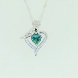 5MM Heart Shaped Sim. Birthstone w/Cubic Zirconia Heart & Rose Pendant with 18" Chain Sterling Silver/15MM