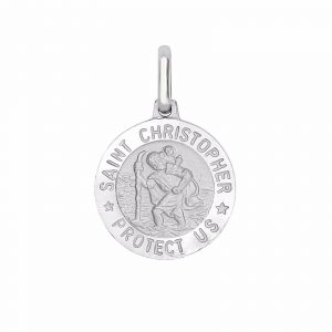St.Christopher Round Pendant Sterling Silver/12MM