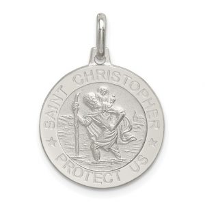 St. Christopher Round Medallion Pendant Sterling Silver/15MM