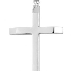 5MM Solid Bevelled Edge Cross Pendant Sterling Silver/58MM