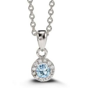 Simulated Birthstone & Cubic Zirconia Halo Pendant W/18" Chain Sterling Silver/MAR