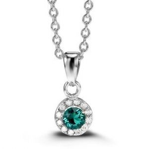 Simulated Birthstone & Cubic Zirconia Halo Pendant W/18" Chain Sterling Silver/MAY