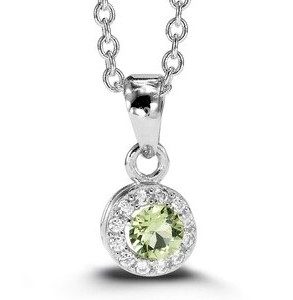 Simulated Birthstone & Cubic Zirconia Halo Pendant W/18" Chain Sterling Silver/AUG