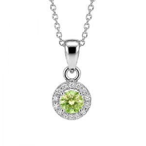Simulated Birthstone & Cubic Zirconia Halo Pendant W/18" Chain Sterling Silver/AUG