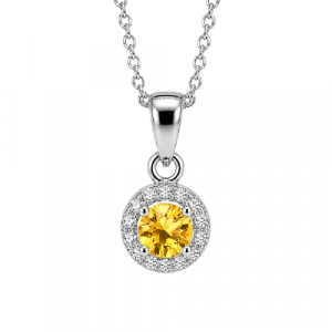 Simulated Birthstone & Cubic Zirconia Halo Pendant W/18" Chain Sterling Silver/NOV