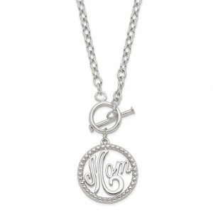 MOM Pendant with Toggle Clasp 18" Rolo Necklace Sterling Silver