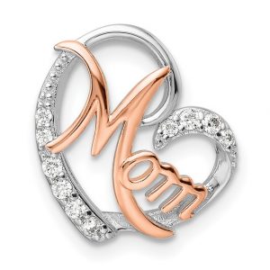 MOM Cubic Zirconia Heart with 18" Chain TT Sterling Silver