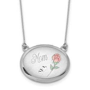 MOM Large Oval Locket with 18" Chain Sterling Silver