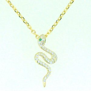 Cubic Zirconia Snake Slider Pendant with Adjustable 16-18" Chain Gold Plated Sterling Silver/20MM