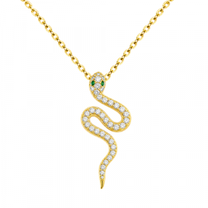 Cubic Zirconia Snake Slider Pendant with Adjustable 16-18" Chain Gold Plated Sterling Silver/20MM