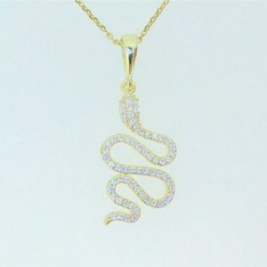 Cubic Zirconia Snake Pendant with 18" Chain Gold Plated Sterling Silver/26MM