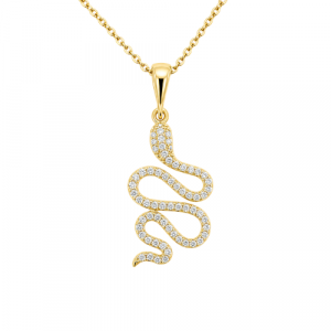 Cubic Zirconia Snake Pendant with 18" Chain Gold Plated Sterling Silver/26MM