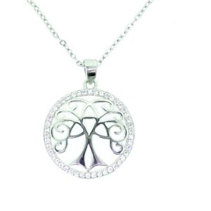 Tree of Life Cubic Zirconia Round Pendant with 18" Chain Sterling Silver/18MM    *FINAL SALE*
