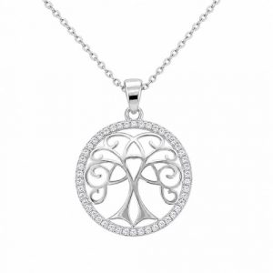 Tree of Life Cubic Zirconia Round Pendant with 18" Chain Sterling Silver/18MM    *FINAL SALE*