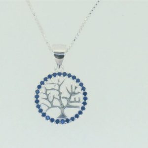 Tree of Life Sim. Blue Round  Pendant with 18" Chain Sterling Silver/15MM    *FINAL SALE*