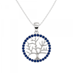 Tree of Life Sim. Blue Round  Pendant with 18" Chain Sterling Silver/15MM    *FINAL SALE*