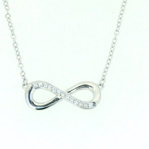 Infinity Cubic Zirconia Necklace with Adjustable 16-18" Chain Sterling Silver/21MM