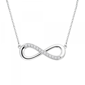 Infinity Cubic Zirconia Necklace with Adjustable 16-18" Chain Sterling Silver/21MM