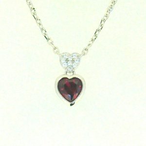 Sim. Ruby & Cubic Zirconia Heart with Adjustable 16-18" Chain Sterling Silver