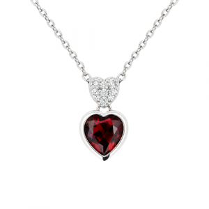 Sim. Ruby & Cubic Zirconia Heart with Adjustable 16-18" Chain Sterling Silver