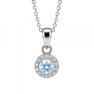 Simulated Birthstone & Cubic Zirconia Halo Pendant W/18" Chain Sterling Silver/MAR